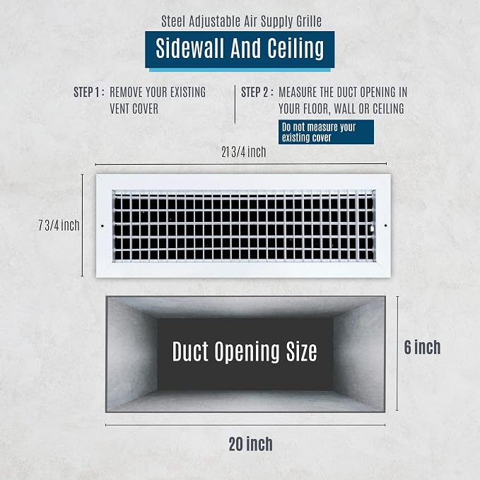 Fits 20x6 Duct Opening Steel Adjustable Air Supply Grille by Handua | Register - Image 2