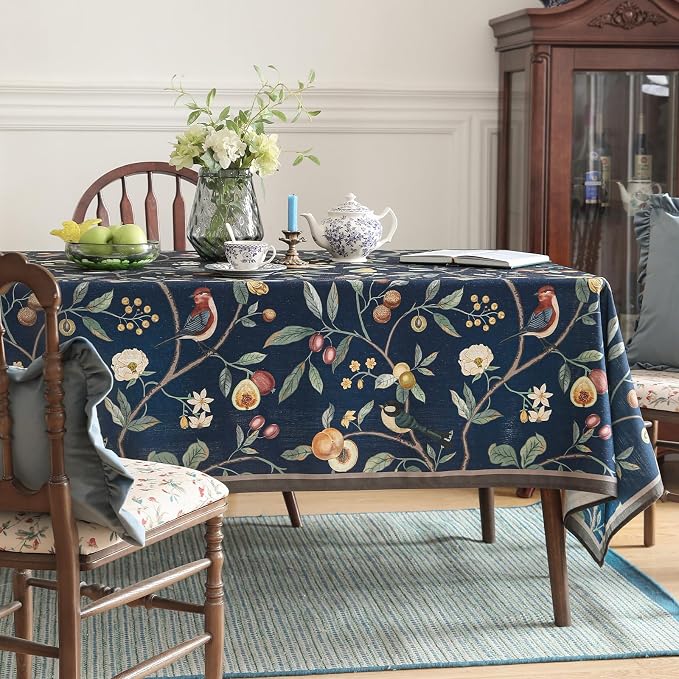 Linen Table Cloth Rectangle, Wrinkle Resistant French Blue Tablecloth Print - Image 9