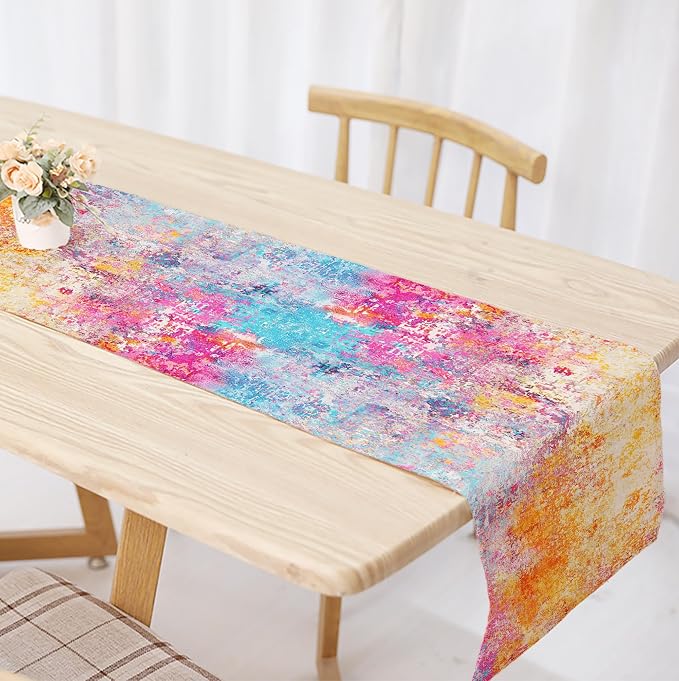 OYIMUA Modern Abstract Colorful Table Runner 13 x 72 Inches Summer Runners - Image 3