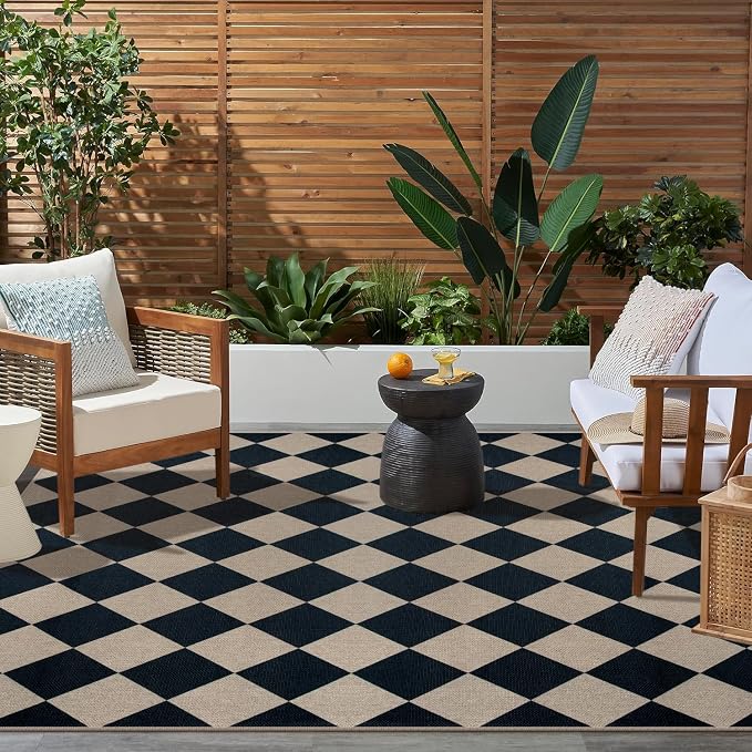 Easy Jute Black Checkered 5x7 Area Rug, Washable Modern Outdoor Rug - Image 7