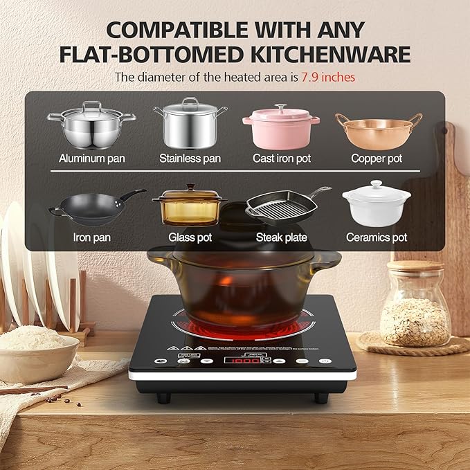Single Burner Electric Cooktop 1800W - 110V Electric Stove Top Burner Portable - Image 4