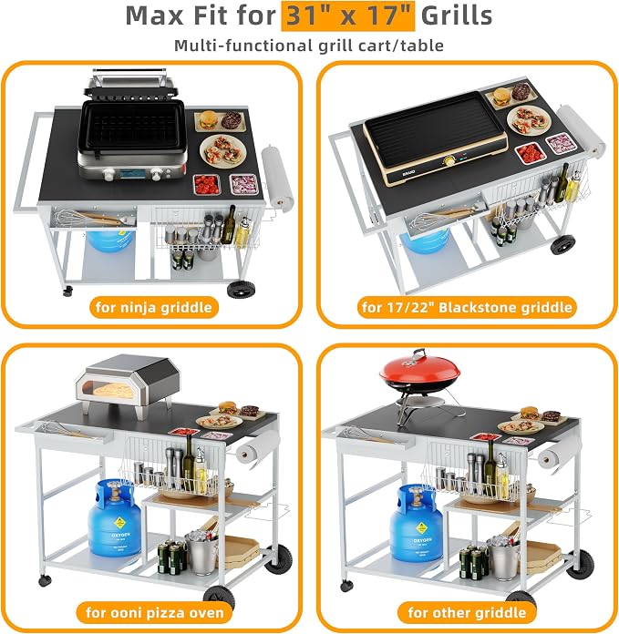Vongrasig Pizza Oven Cart with Topping Station, Outdoor Grill Table Kitchen - Image 4