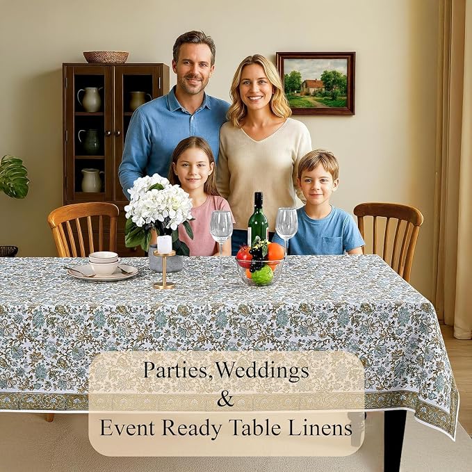 CPC Tablecloth 100% Cotton 80x120 Inch Indian Block Print Rectangle Table Cover - Image 3