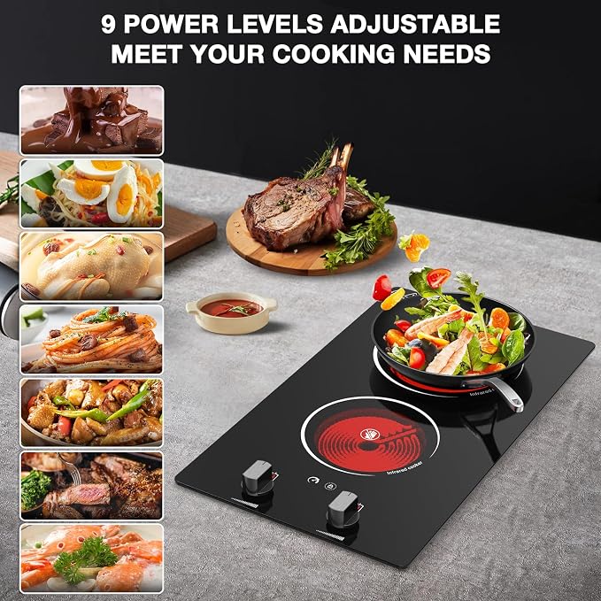 2 Burner Electric Cooktop, 2100W Electric Stove Top Hot Plate, 12 inch - Image 9