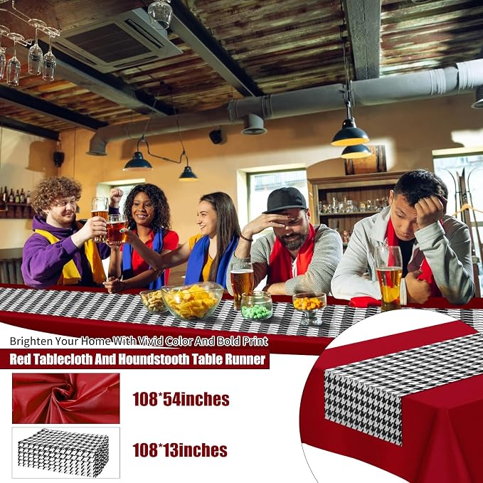 WANGDEFA 1 Pack Plastic Red Tablecloth Houndstooth Table Runner Houndstooth - Image 2