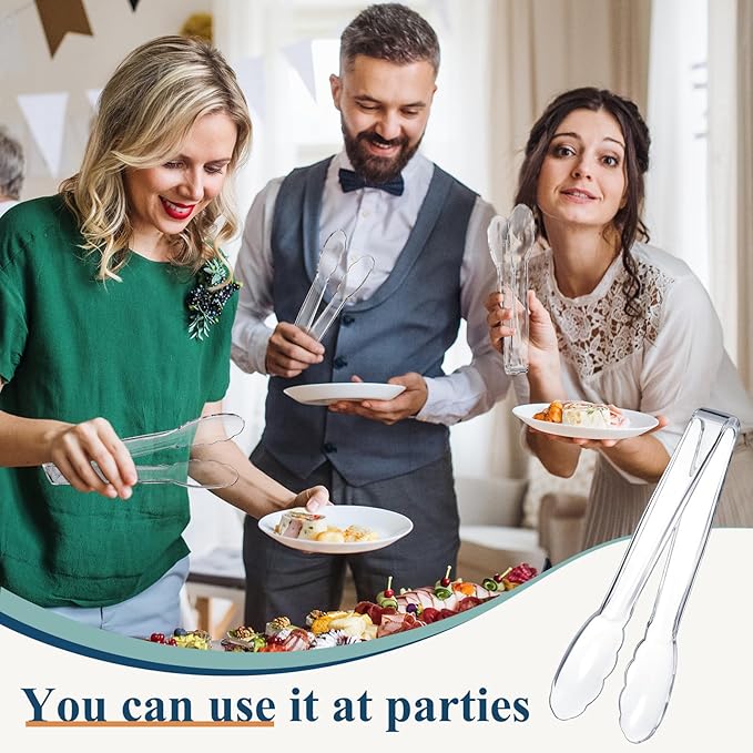 Tongs: 50 Clear Plastic Disposable Serving Tongs, 9 Inch Length