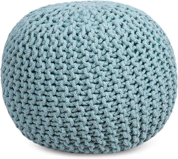 BIRDROCK HOME Round Pouf Ottoman | Cotton Braided Round Foot Stool | Bedroom - Image 7
