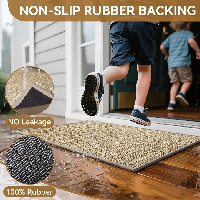 Front Door Mat 24"x35", Heavy Duty Waterproof Dirt Trapping Non-Slip Doormats - Image 6