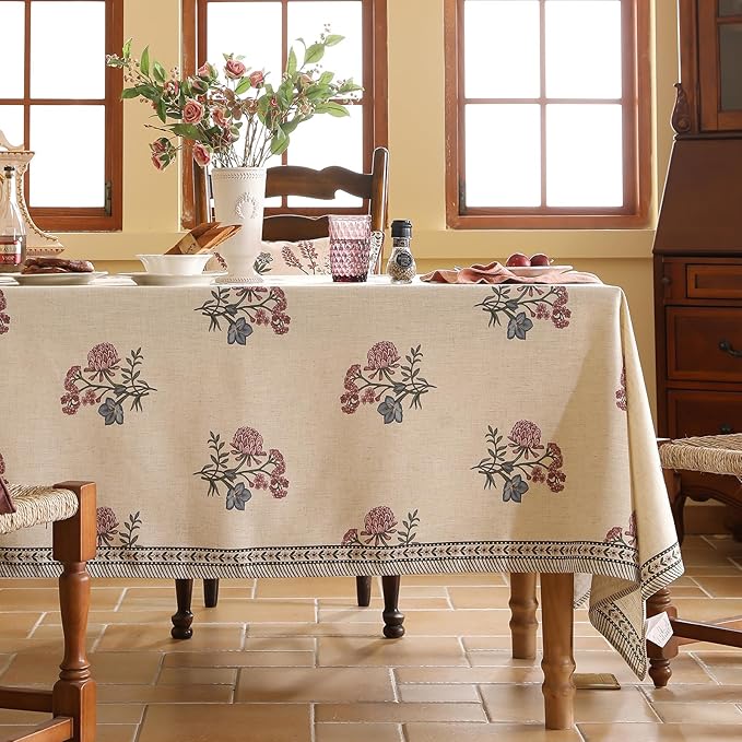 ISAENNE Designer Linen Light Beige Extra Long Table Cloth Rectangle, French - Image 2