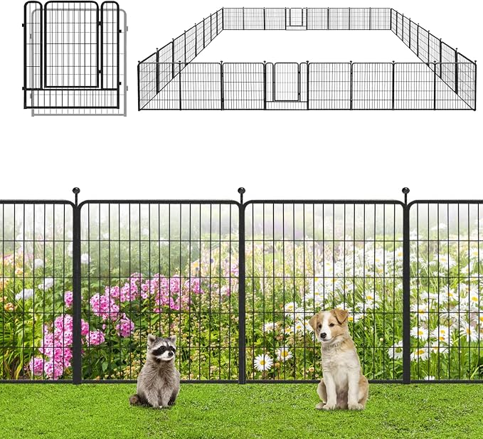 Garden Fence with Gate Metal Fencing Outdoor by Jhsomdr