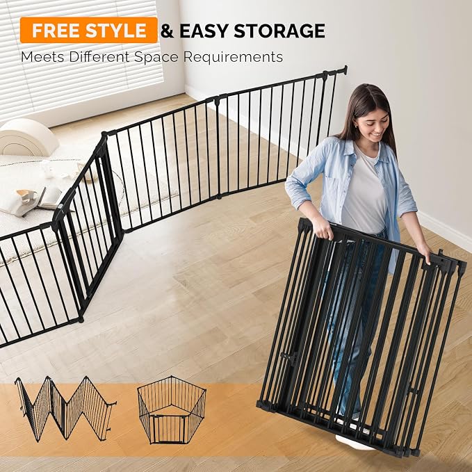 Bonnlo 188'' Wide Baby Gate Playpen 8 Panel Adjustable Play Yard Metal Dog Gate - Image 7