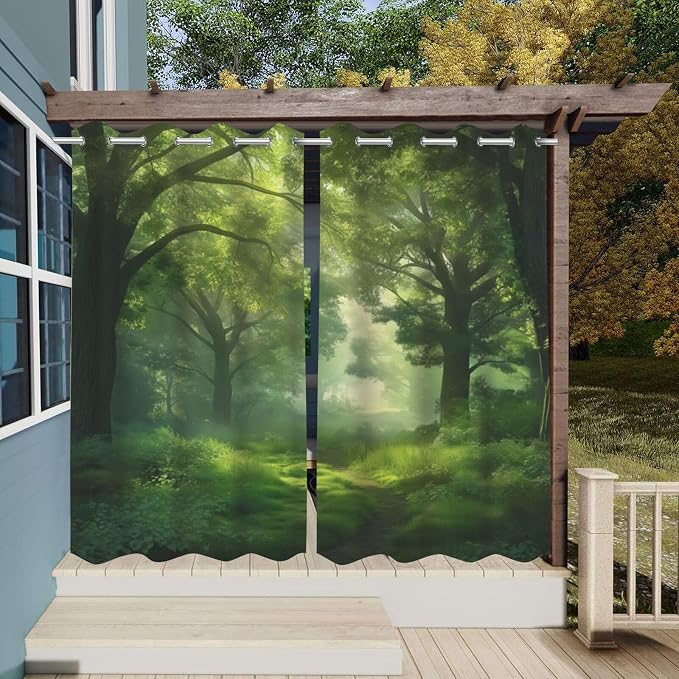 Forest theme Outdoor Curtains for Patio Waterproof, Dawn Trees Jungle pattern - Image 3