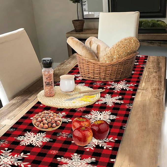 Christmas Red Plaid Snowflake Table Runners 70 inches Long Table Runner Elegant - Image 4