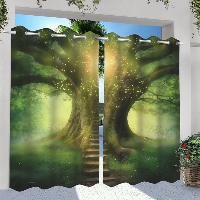 Fantasy Theme Outdoor Curtains for Patio Waterproof, Forest Pattern, Waterproof - Image 2