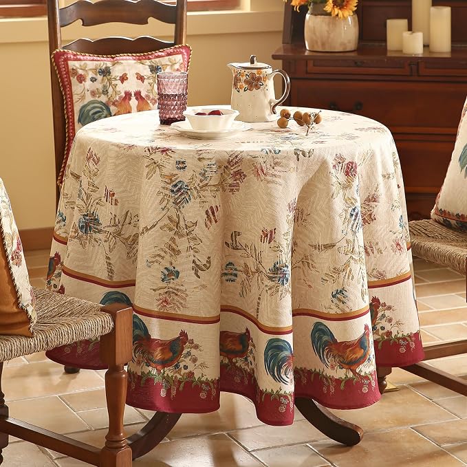 patdrea Designer Vintage Linen Small Round Tablecloth, Vintage Red Animals - Image 9