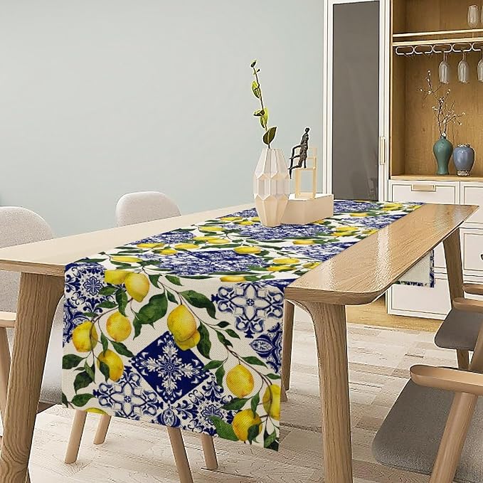 Lemon Fruit Nature Table Runner Farmhouse Talavera Ethnic Folk Rustic - Image 2