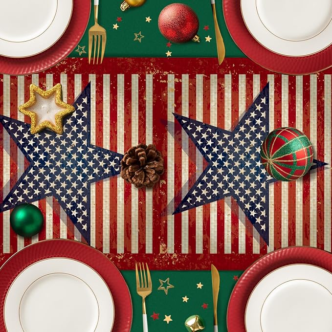 Star 4July Burlap Table Runner Seasonal Spring Fall Kitchen Dining Linen Table - Image 4
