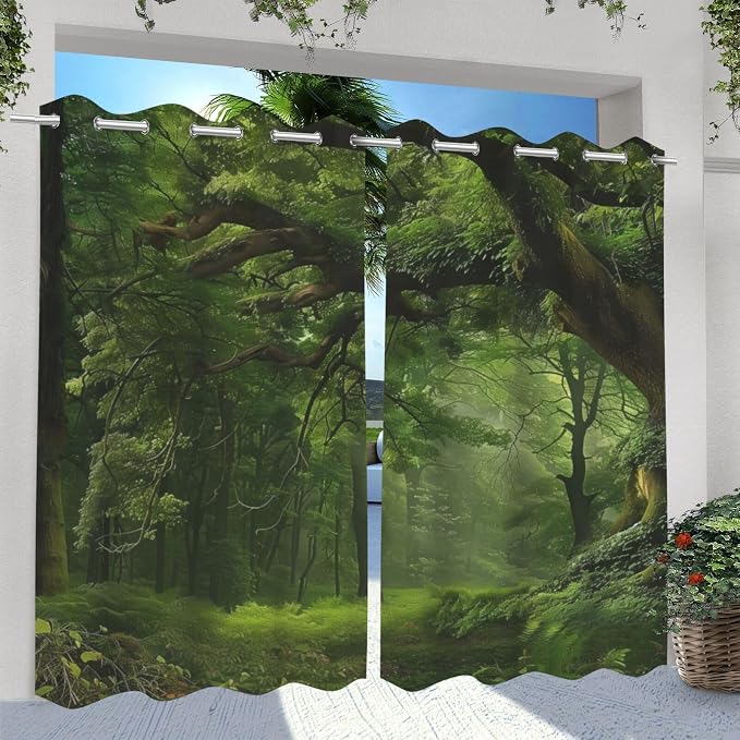 Nature Theme Waterproof Indoor/Outdoor Curtains, Forest Pattern, Grommet - Image 2