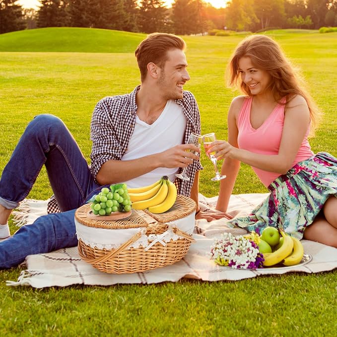 Wicker Picnic Basket with Removable Liner, Empty Picnic Baskets with Lid - Image 7