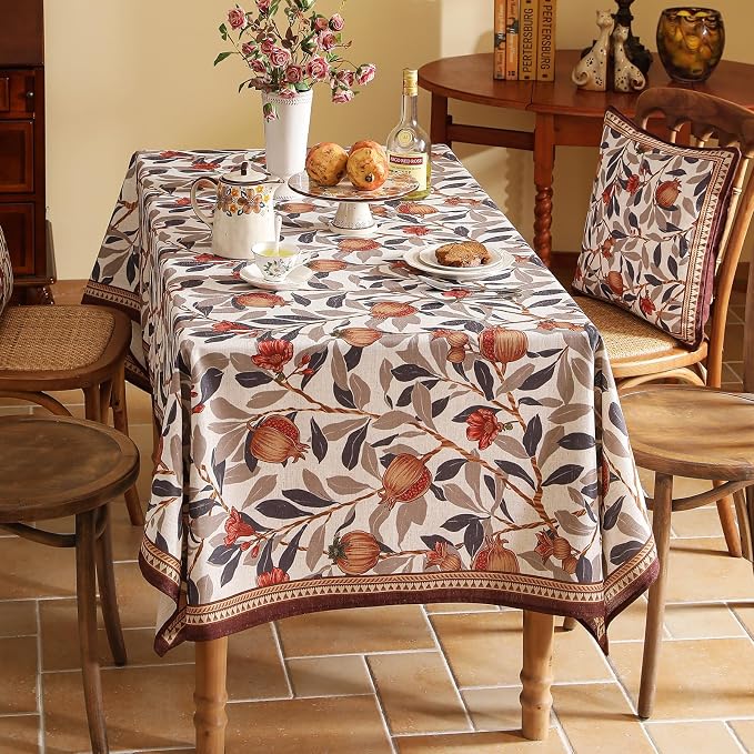patdrea Designer Vintage Long Rectangle Tablecloth, Linen Pomegranates and - Image 3