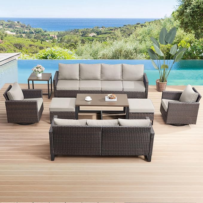 HUMMUH Outdoor Ottomans for Patio Set of 2 PE Wicker Outdoor Footstool - Image 5