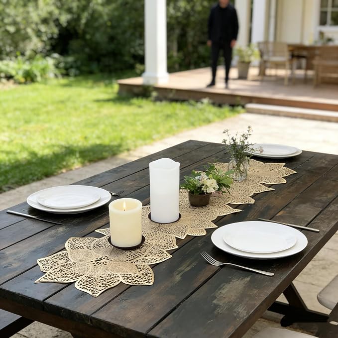 FAVE Gold Table Runners 36 Inches Heat Resistant Table Runner Flower Shaped - Image 6