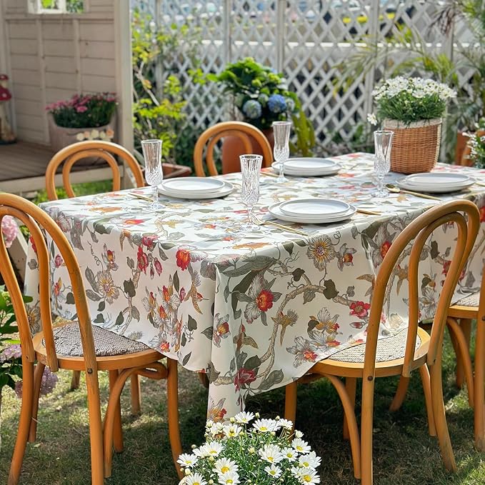 Waterproof Rectangular Tablecloth 60 x 120 Inch, Bird Floral Table Cloth - Image 2