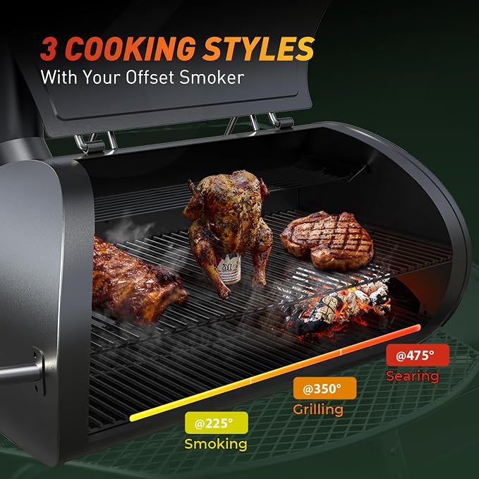 Brand-Man Charcoal Grill Offset Smoker, Heavy-Duty Barrel BBQ Grill Smoker Combo - Image 4