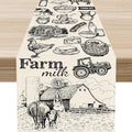 Farm Animals Table Runner, Rustic Farmhouse Rooster Cow Chicken Black Print by Unknown