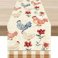 Farmhouse Rooster Table Runner, Rustic Farm Chicken Brown Plaid Flower Plant by Unknown