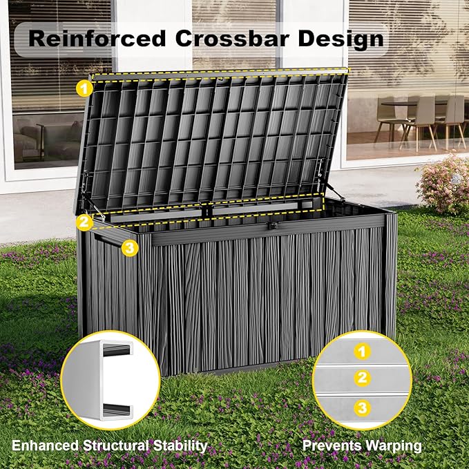 180 Gallon Waterproof Outdoor Storage Box, UV Resistant Resin Deck Box - Image 4