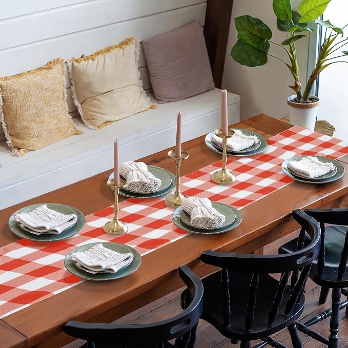 Fabric Checkered Table Runner 1 Pack Waterproof Gingham Table Runner 14W x 108L - Image 7