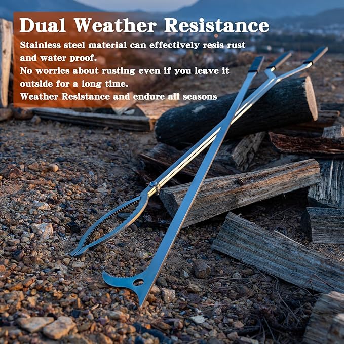 Tongs Set: 2-Piece Stainless Steel Log Grabber and 40-Inch Fire Poker