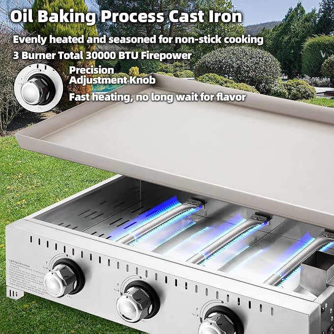 MELLCOM 3 Burner 30000 BTU Outdoor Gas Griddle - Image 3