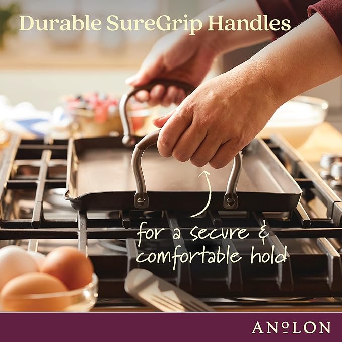 Double Burner Griddle, 10-Inch Bronze Nonstick Aluminum Pan