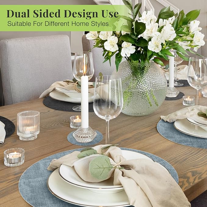 13-Inch Faux Leather Round Placemats Set of 6, Waterproof Anti-Slip Dual Sided - Image 6