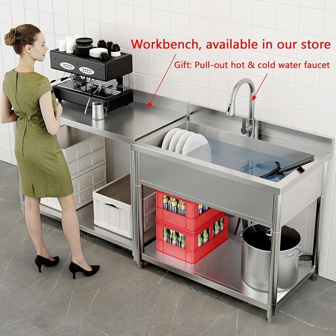 Stainless Steel Utility Sink, Large Freestanding Laundry Sink - Image 2