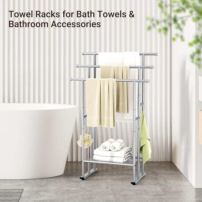 ELYKEN 3 Tier Standing Towel Rack, Freestanding Floor Towel Rack - Image 2