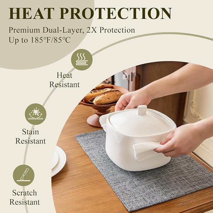 KXN Placemats Set of 4, Dual-Layer Thickened Faux Linen Table Mats, Heat - Image 4