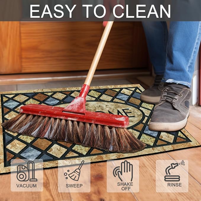 CHICHIC Blue Welcome Door Mat 17x 30 Inch Front Doormat Outdoors - Image 5