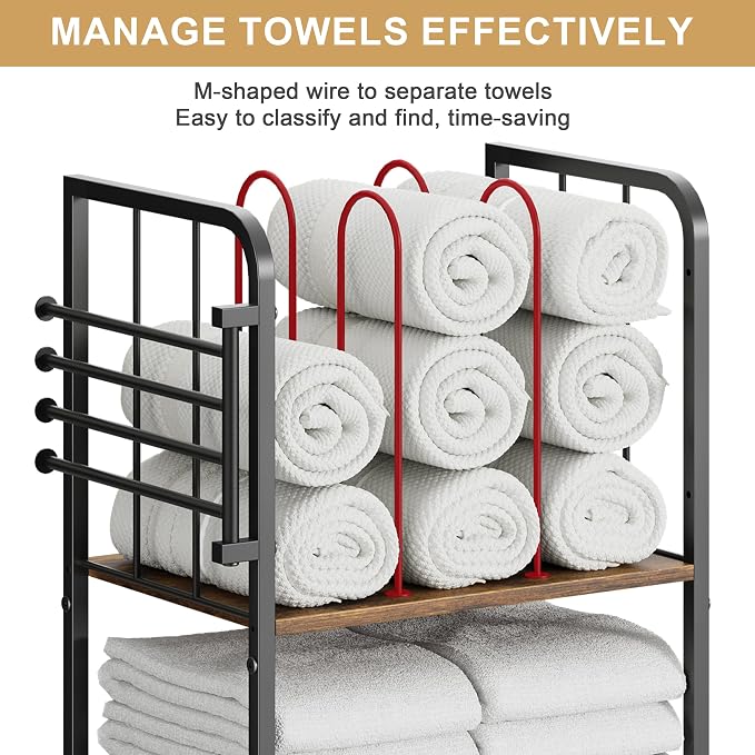 Towel Rack Free Standing 3-Tier M-Shaped Detachable Dividers, 4 Rotatable Bars - Image 3