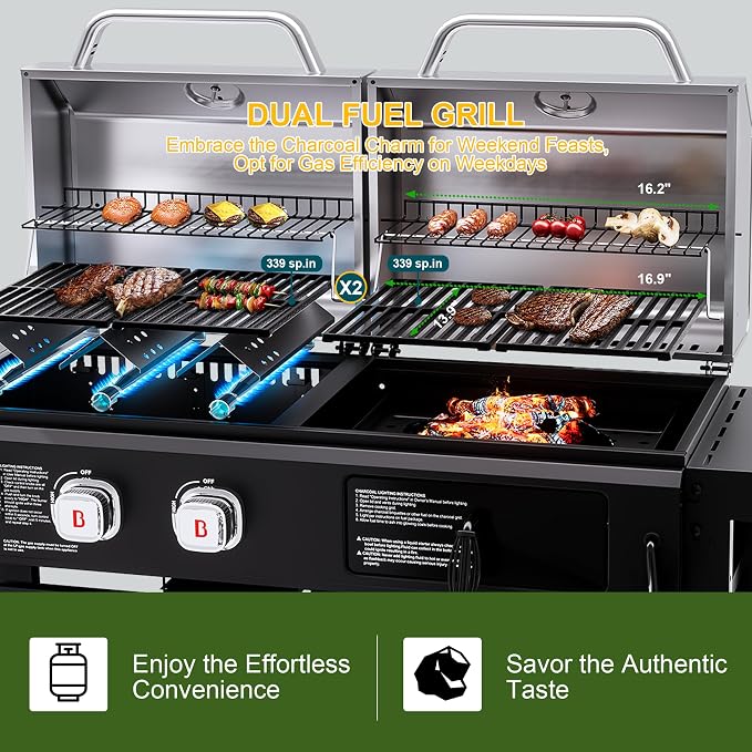 Brand-Man Propane Gas and Charcoal Grill Combo, Dual Fuel BBQ Combo Grill - Image 2