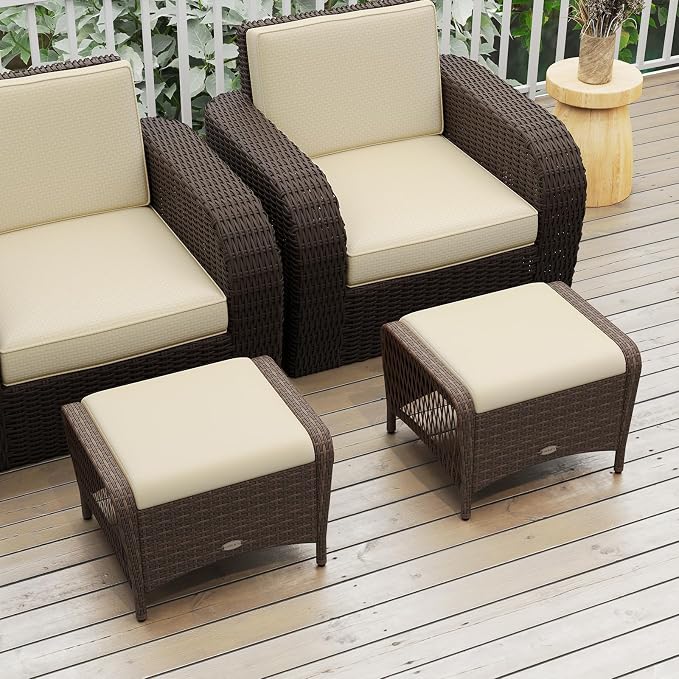 Tangkula 2 Pieces Outdoor Patio Wicker Ottomans - Image 3