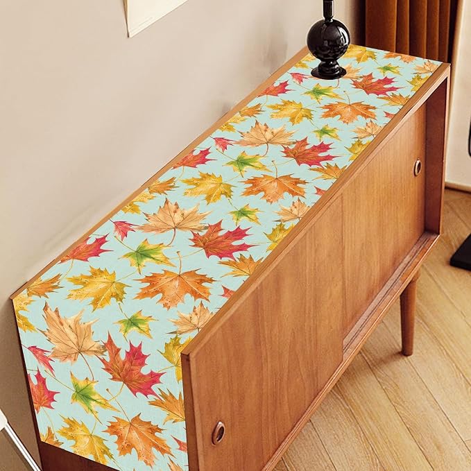 Fall Table Runner, Farmhouse Seasonal Autumn Maple Leaves Harvest Thanksgiving - Image 3
