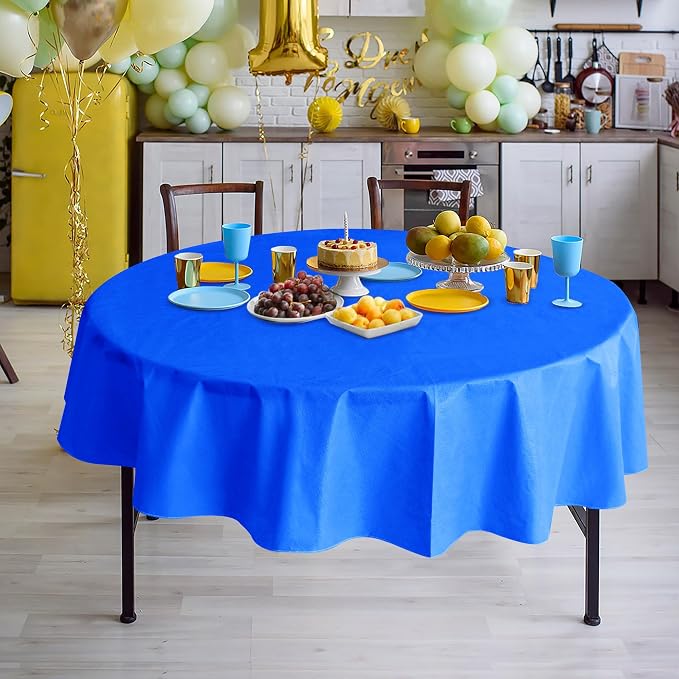 Nasitos 2 Pack Round Vinyl Tablecloth 60 Inch-Vinyl Plastic Blue Table Cloth - Image 4