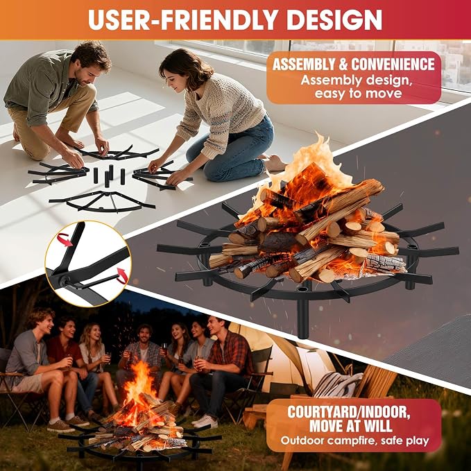 Fire Pit Grate & Fireplace Grate, Heavy Duty Heat Resistant Campfire Grill - Image 4