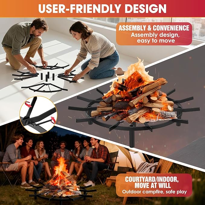 Fire Pit Grate & Fireplace Grate, Heavy Duty Heat Resistant Campfire Grill - Image 4