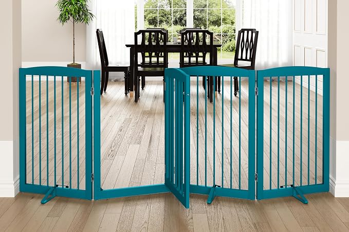 Freestanding Dog Gates with Door Walk Through, Pet Gate by PUPETPO