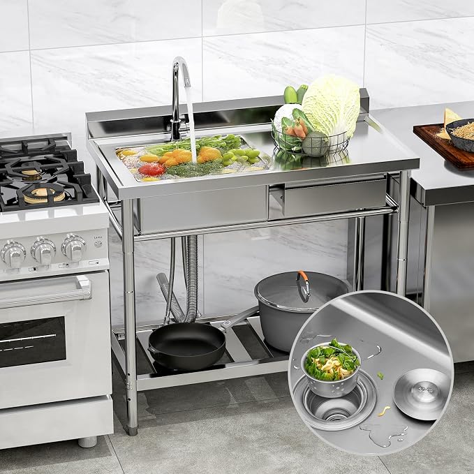 Stainless Steel Utility Sink, Right Drawer, Indoor and Outdoor - Image 2