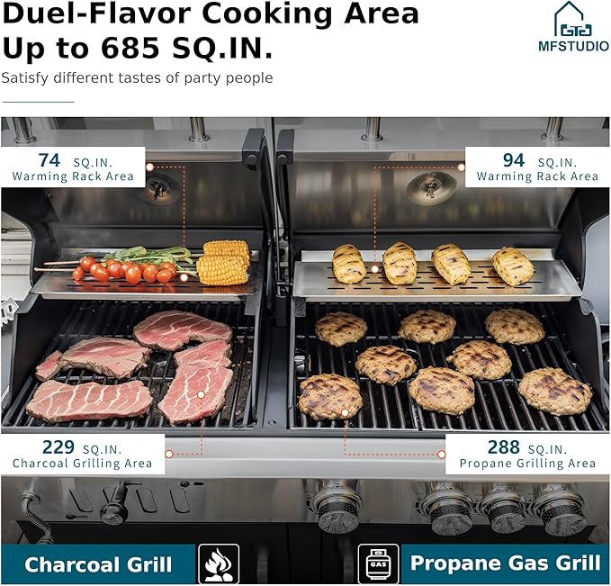 MFSTUDIO 3 In 1 Gas and Charcoal Grill Combo - Image 3